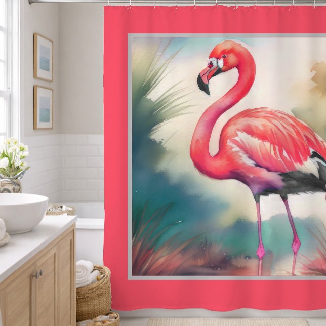 Watercolor Painting Flamingo Shower Curtain (Creator Uploaded)