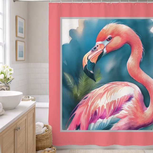 Watercolor Painting Flamingo Shower Curtain (Creator Uploaded)