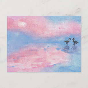 Watercolor Painting flamingos / Pastel Postcard