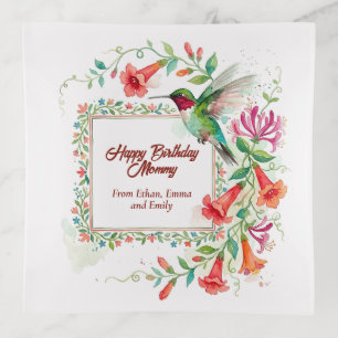 Watercolor Painting Floral Hummingbird Trinket Tray