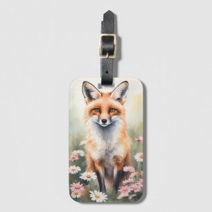Watercolor Painting Fox With Daisy flowers Luggage Tag