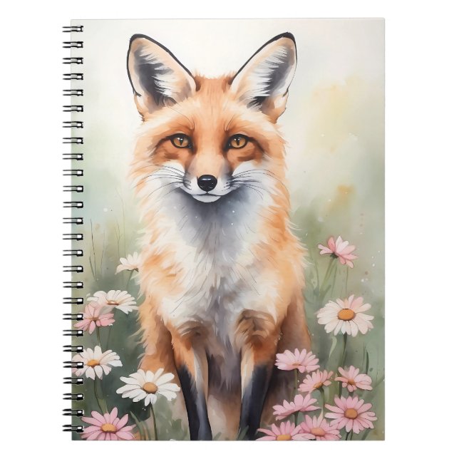Watercolor Painting Fox With Daisy flowers Notebook (Front)