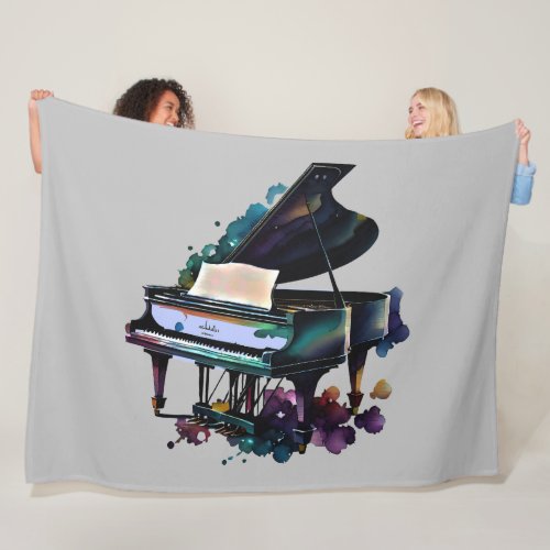 Watercolor Painting Grand Piano Fleece Blanket