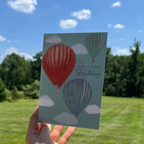 Watercolor Painting Hot Air Balloons Birthday Holiday Card