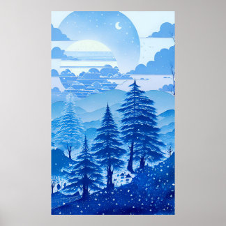 Watercolor painting in blue pastel calm colors 1 poster