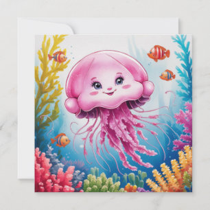Watercolor painting jellyfish invitation