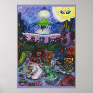 Watercolor Painting Journey Eros Lioness Pyramid Poster