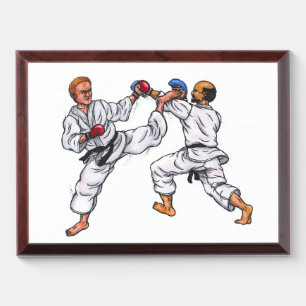 watercolor painting karate men fighting tournament award plaque