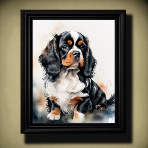 Watercolor Painting King Charles Cavalier Puppy Poster