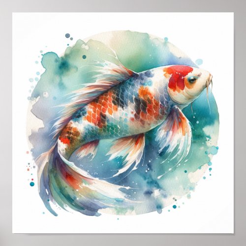 Watercolor Painting Koi Fish Art Poster