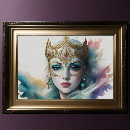 Watercolor Painting Lady Venetian Mask Poster