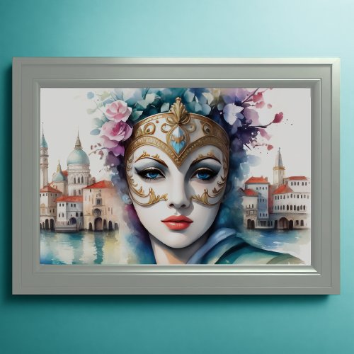 Watercolor Painting Lady Wearing Venetian Mask II Poster