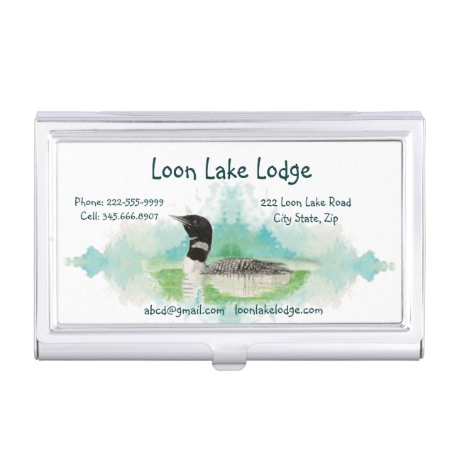 Watercolor Painting Loon, Wilderness Bird Business Business Card Case (Front)