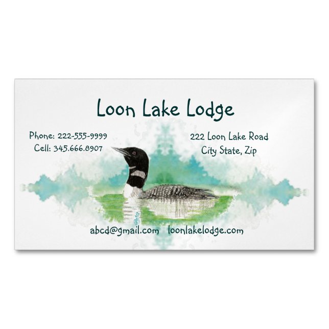 Watercolor Painting Loon, Wilderness Bird  Business Card Magnet (Front)