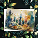 Watercolor Painting Menorah Happy Hanukkah Holiday Card<br><div class="desc">Holiday themed items designed by Umua. Printed and shipped by Zazzle or their affiliates.</div>