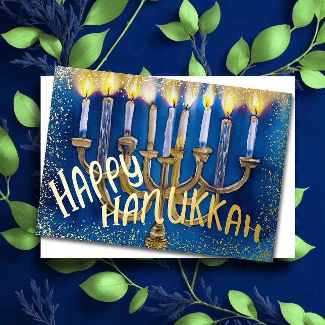 Watercolor Painting Menorah Happy Hanukkah Holiday Card (Creator Uploaded)