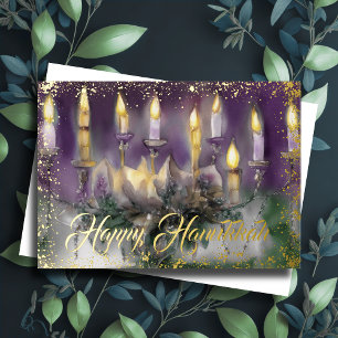 Watercolor Painting Menorah Happy Hanukkah Holiday Card