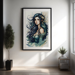 Watercolor Painting Mermaid Poster