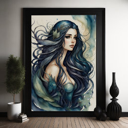 Watercolor Painting Mermaid Poster