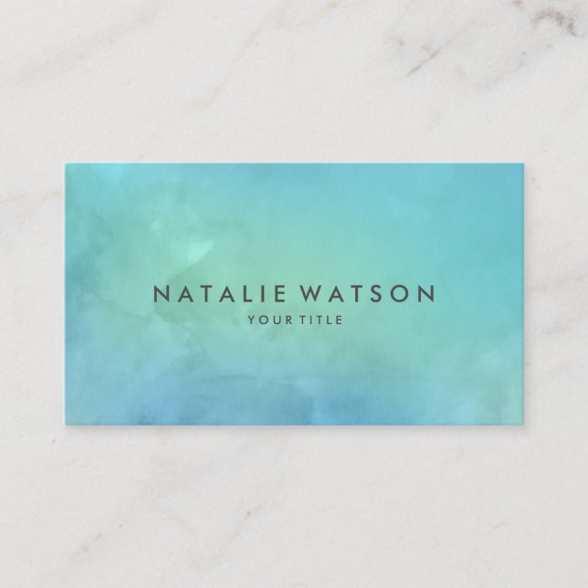 Watercolor Painting Modern Minimalist Turquoise Business Card (Front)