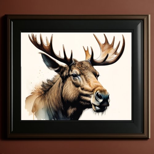Watercolor Painting Moose 54 Poster