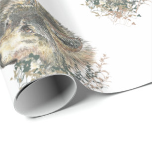 Watercolor Painting Mother Wolf & Cubs Wrapping Paper