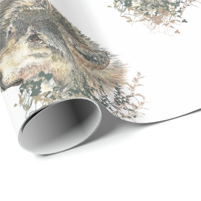 Watercolor Painting Mother Wolf & Cubs Wrapping Paper (Roll Corner)