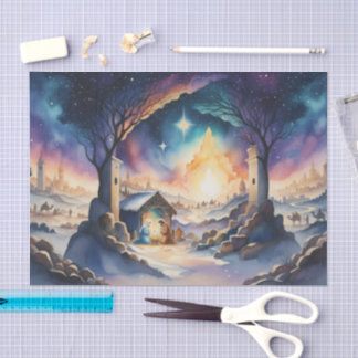 Watercolor Painting Nativity Scene Tissue Paper