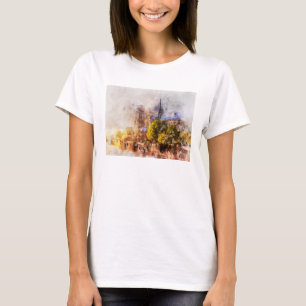 Watercolor Painting Notre Dame Cathedral Sunrise T-Shirt