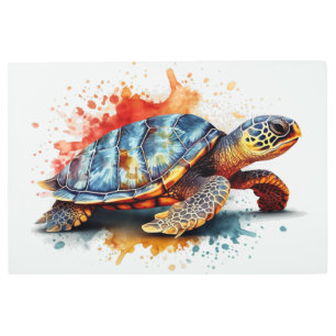 watercolor painting of a colorful turtle metal print