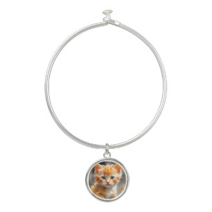 Watercolor painting of a cute orange cat bangle bracelet