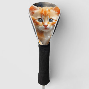 Watercolor painting of a cute orange cat golf head cover