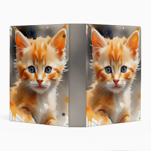 Watercolor painting of a cute orange cat mini binder