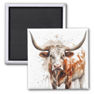 watercolor painting of a longhorn cow  magnet