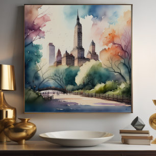 Watercolor Painting of a Park in City Poster