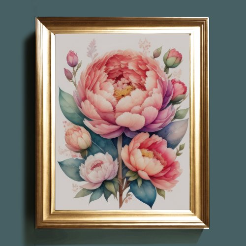 Watercolor Painting of a Peony III Poster