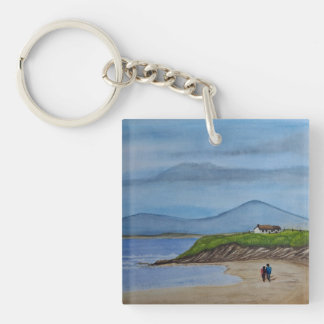Watercolor Painting of a Romantic Day at the Beach Keychain
