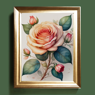 Watercolor Painting of a Rose Pink II Poster