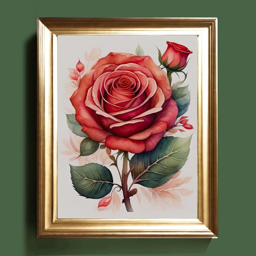 Watercolor Painting of a Rose Red II Poster