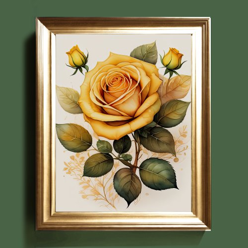 Watercolor Painting of a Rose Yellow Poster