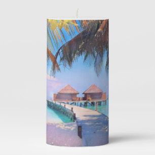 Watercolor Painting of a seashore beach resort Pillar Candle