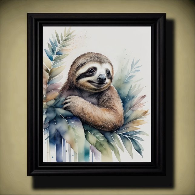Watercolor Painting of a Sloth 5:4 Poster (Creator Uploaded)