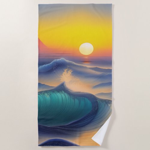 Watercolor Painting Of A Turquoise Wave Beach Towel