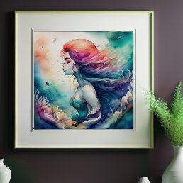 Watercolor Painting of Abstract Mermaid 1:1 Poster