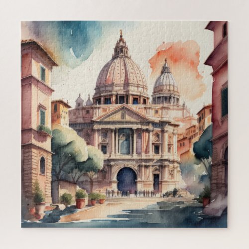 Watercolor Painting of Ancient Italian City Jigsaw Puzzle