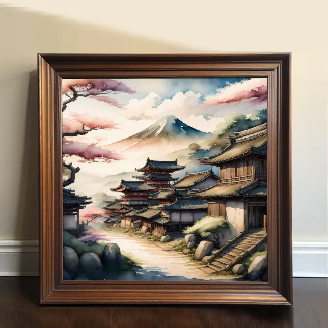 Watercolor Painting of Ancient Japanese Village Poster | Zazzle
