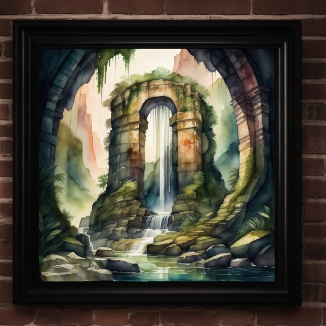 Watercolor Painting of Ancient Ruins Overgrown Poster (Creator Uploaded)