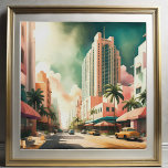 Watercolor Painting of Art Deco Miami Poster<br><div class="desc">Watercolor Painting of Art Deco Miami The aspect ratio is 1:1. It was designed to be printed as 20"x20" 16"x16" 12"x12"</div>