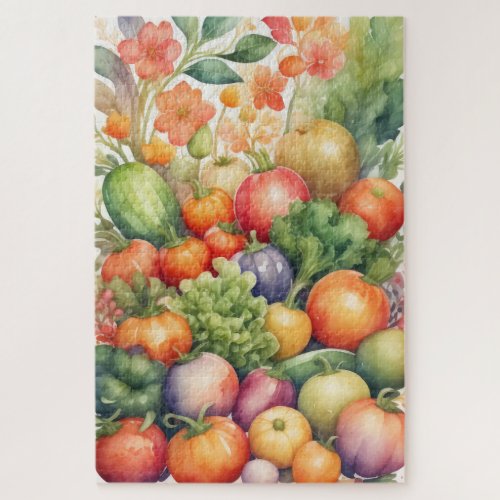 Watercolor Painting of Assorted Vegetables Jigsaw Puzzle