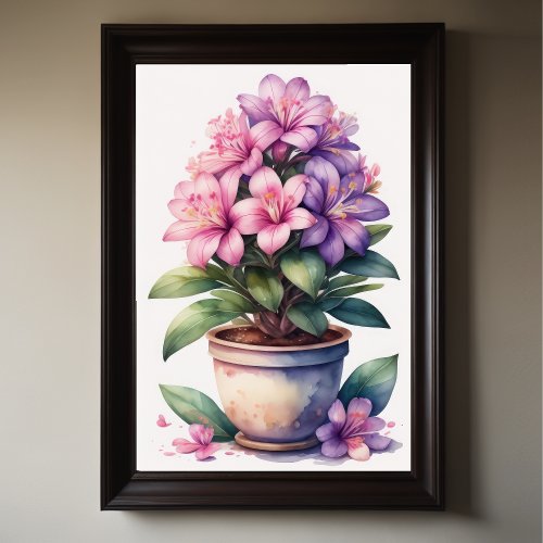 Watercolor Painting of Azalea in Pot Purple II Poster